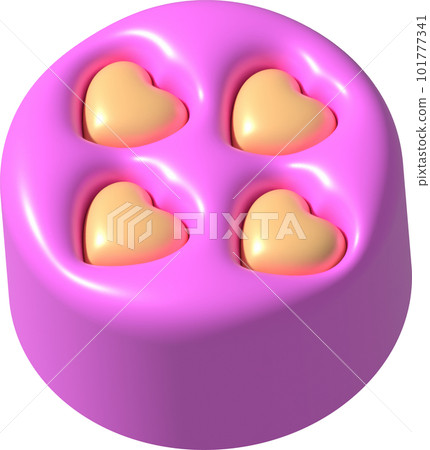 illustration 3D. Cupcake bread on top in heart shape. from the top view 101777341