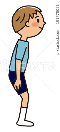 A boy playing a trampoline _ Stand with his knees slightly bent A boy playing a trampoline _ Stand with his knees slightly bent 101778031