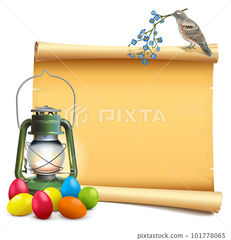 Vector Easter Scroll with Birdie 101778065