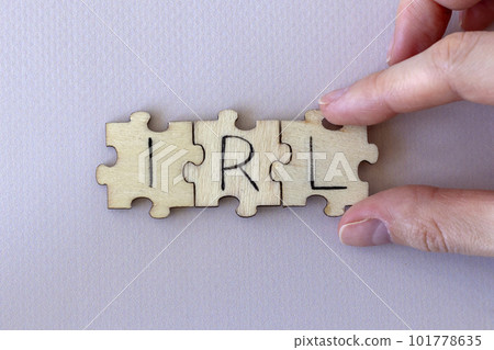 The acronym IRL, which stands for In Real Life. The letters written on the puzzles. The acronym IRL, which stands for In Real Life. The letters written on the puzzles. 101778635