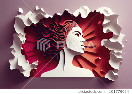 Women's Day poster with woman silhouette and fists inside in paper cut and copy space Women's Day poster with woman silhouette and fists inside in paper cut and copy space 101779054