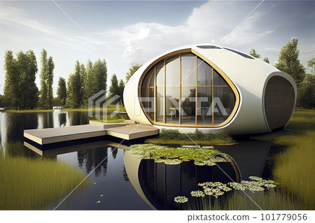 In addition to being environmentally friendly, futuristic eco houses often prioritize functionality In addition to being environmentally friendly, futuristic eco houses often prioritize functionality 101779056