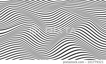 Wave of optical illusion. Abstract black and white illustrations. Horizontal lines stripes pattern or background with wavy distortion effect. 101779321