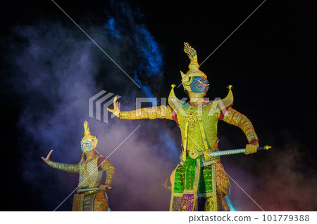 A demon (yak) that appears in Thai masque Khon A demon (yak) that appears in Thai masque Khon 101779388
