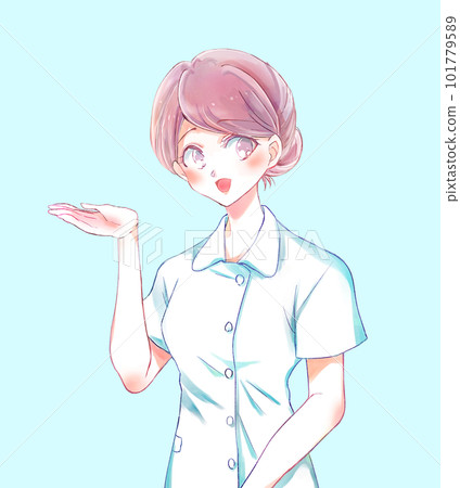 A female nurse guiding her smile A female nurse guiding her smile 101779589