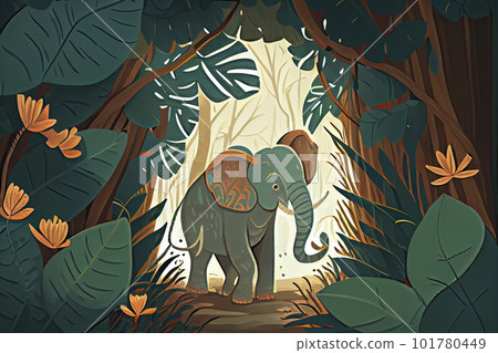 jungle illustration with elephant for children 101780449