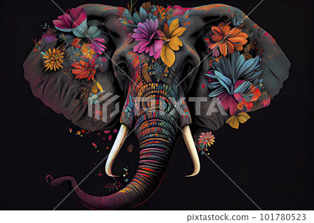 Psychedelic elephant head and large, wrapped in...-插圖素材 [101780523 ...