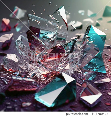 Fine glass fragments shattered and scattered 101780525