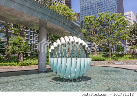Water fountain sculpture. Public art in Wadakura Fountain Park, Tokyo, Japan. Water fountain sculpture. Public art in Wadakura Fountain Park, Tokyo, Japan. 101781118