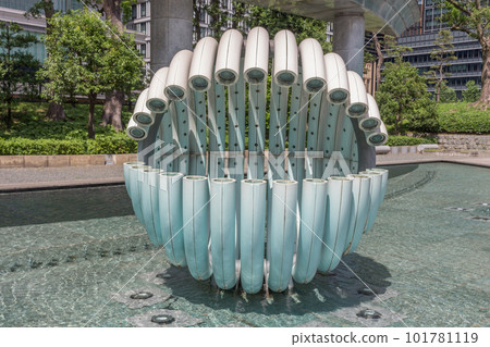 Water fountain sculpture. Public art in Wadakura Fountain Park, Tokyo, Japan. Water fountain sculpture. Public art in Wadakura Fountain Park, Tokyo, Japan. 101781119