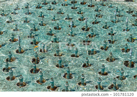 Close-up view of water fountain sculpture. Public art in Wadakura Fountain Park, Tokyo, Japan. 101781120