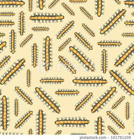 Caterpillar seamless pattern cute vector flat illustration yellow bright background 101781209