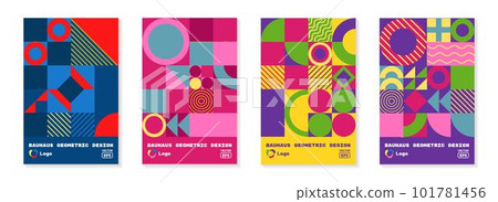 Geometric pattern backgrounds. Bauhaus posters. Abstract minimal flat shapes. Modern line textures. Colorful circles and squares. Retro triangles composition. Vector tidy graphic design banners set Geometric pattern backgrounds. Bauhaus posters. Abstract minimal flat shapes. Modern line textures. Colorful circles and squares. Retro triangles composition. Vector tidy graphic design banners set 101781456