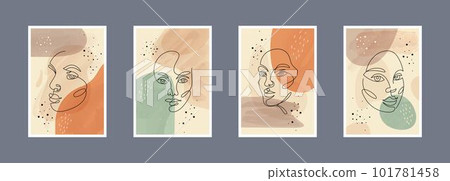 Line woman faces. Abstract beauty women wall art, minimalist female logo, minimal graphic sketch or icon, hand drawn contours portrait. Contemporary posters set. Vector tidy modern artwork background Line woman faces. Abstract beauty women wall art, minimalist female logo, minimal graphic sketch or icon, hand drawn contours portrait. Contemporary posters set. Vector tidy modern artwork background 101781458