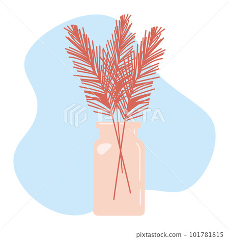 Trendly abstract minimalistic vase with dry leaves n autumn color. Flat vector illustration of home design, isolated on a white Trendly abstract minimalistic vase with dry leaves n autumn color. Flat vector illustration of home design, isolated on a white 101781815