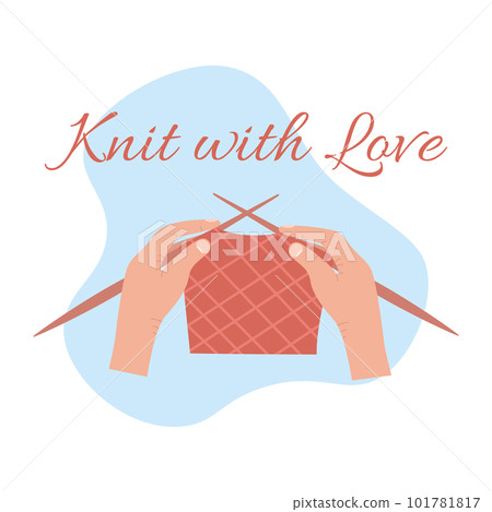 Vector carton isolated illustration of knitting process, female hand knit scarf or sweater. Handmade, made with love concept 101781817
