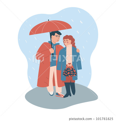 Two lovers under umbrella. Sweet modern couple. Autumn cozy vetor illustration, isolated on a white. Two lovers under umbrella. Sweet modern couple. Autumn cozy vetor illustration, isolated on a white. 101781825