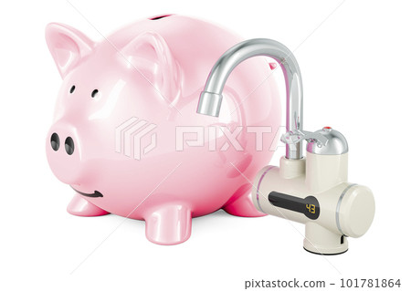 Instant electric hot water heater with piggy bank, 3D rendering 101781864