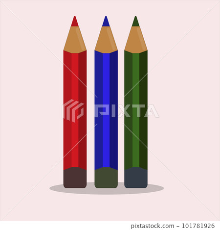 Three wooden pencils isolated on pink background, vector illustration Three wooden pencils isolated on pink background, vector illustration 101781926