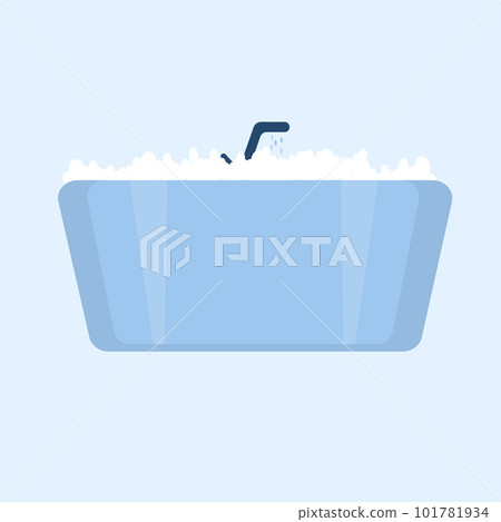Bathtub with foam bubbles inside. Bathroom interior. Flat illustration on blue background. Bathtub with foam bubbles inside. Bathroom interior. Flat illustration on blue background. 101781934