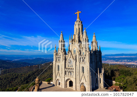 Expiatory Church of the Sacred Heart of Jesus on the summit of Mount Tibidabo in Barcelona, Catalonia, Spain 101782047