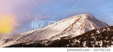Winter Petros Mountain (Ukraine, Carpathian Mt's) panorama view. With path under. 101782210