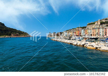 Beautiful medieval fisherman town of Portovenere bay (near Cinque Terre, Liguria, Italy). Harbor wit boats and yachts. People unrecognizable. Beautiful medieval fisherman town of Portovenere bay (near Cinque Terre, Liguria, Italy). Harbor wit boats and yachts. People unrecognizable. 101782342