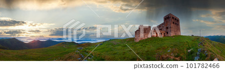Summer Pip Ivan mountain top with fortress - observatory ruins (Chornogora Ridge, Carpathian, Ukraine) 101782466