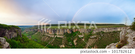 Spring cloudy view of Bakhchisaraj town environs (Chufut Kale, Crimea, Ukraine) Spring cloudy view of Bakhchisaraj town environs (Chufut Kale, Crimea, Ukraine) 101782612