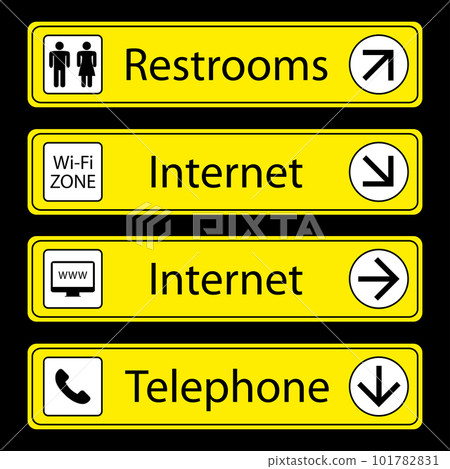 Yellow Airport Signs with monochromatic pictograms 101782831