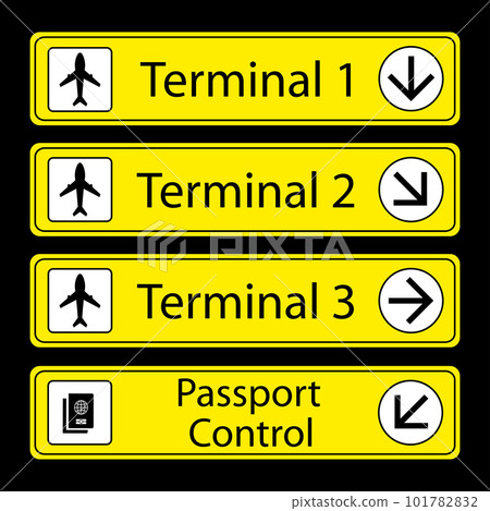 Yellow Airport Signs with monochromatic pictograms 101782832