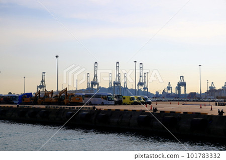 Panorama of Singapore shipping container terminal, One of the Asian modernize harbor and global trade . Panorama of Singapore shipping container terminal, One of the Asian modernize harbor and global trade . 101783332