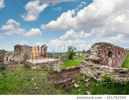 Pidzamochok castle spring  ruins, Ternopil Region, Ukraine. 101783504