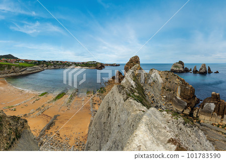 Arnia Beach (Spain). Atlantic Ocean coastline landscape. 101783590