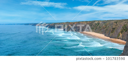 Summer Atlantic ocean coast landscape with sandy beach (Aljezur, Algarve, Portugal). Summer Atlantic ocean coast landscape with sandy beach (Aljezur, Algarve, Portugal). 101783598