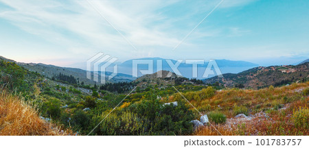 Summer hazy evening coast view (Kefalonia, Greece). 101783757