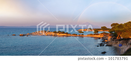 Aegean sea coast landscape, sunset view from Karidi beach (Chalkidiki, Greece). 101783791