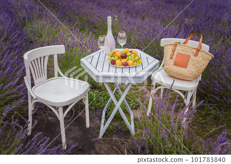 romantic date on lavender field romantic date on lavender field 101783840