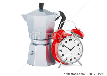 Coffee Maker, Moka Pot with alarm clock, 3D rendering Coffee Maker, Moka Pot with alarm clock, 3D rendering 101784598