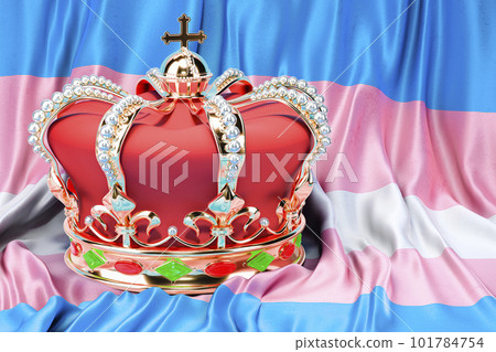 Royal golden crown with jewels on transgender flag background, 3D rendering Royal golden crown with jewels on transgender flag background, 3D rendering 101784754
