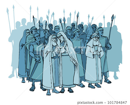 Old Pharisee Priest with army. Vector drawing 101784847