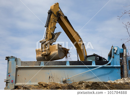 excavator backhoe loading dump truck construction site hydraulic shovel heavy lorry excavator backhoe loading dump truck construction site hydraulic shovel heavy lorry 101784888