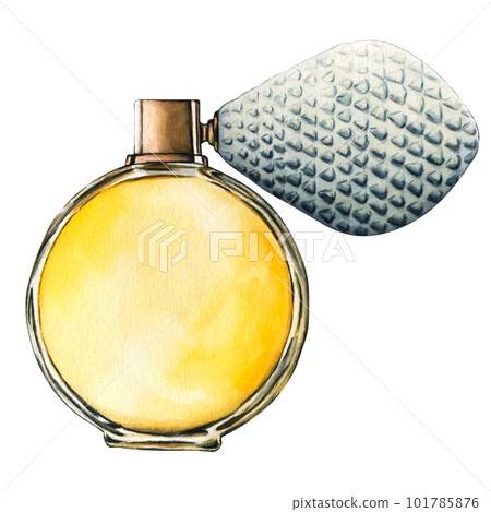 Watercolor glass perfume bottle. Hand-drawn illustration flowers aroma spray isolated on white background for greeting cards, wedding invitation and birthday Watercolor glass perfume bottle. Hand-drawn illustration flowers aroma spray isolated on white background for greeting cards, wedding invitation and birthday 101785876