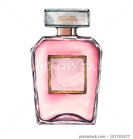 Watercolor glass perfume bottle. Hand-drawn illustration flowers aroma spray isolated on white background for greeting cards, wedding invitation and birthday Watercolor glass perfume bottle. Hand-drawn illustration flowers aroma spray isolated on white background for greeting cards, wedding invitation and birthday 101785877