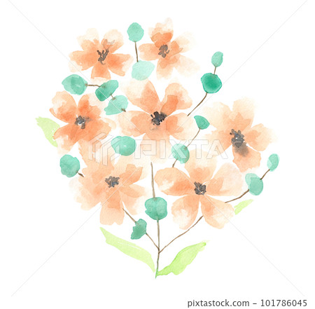 Watercolor bouquet with reddish orange daisy gazania flowers. Cute watercolour branch of delicate aster flower for invitation, wedding, greeting cards design, sticker Watercolor bouquet with reddish orange daisy gazania flowers. Cute watercolour branch of delicate aster flower for invitation, wedding, greeting cards design, sticker 101786045