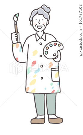 享受繪畫的資深婦女 享受繪畫的資深婦女 101787108