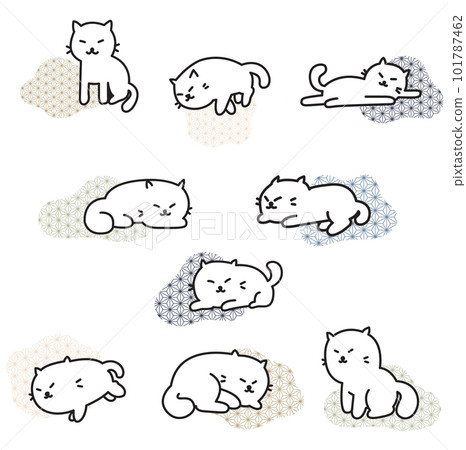 set of cute cats on white background, line style icon vector