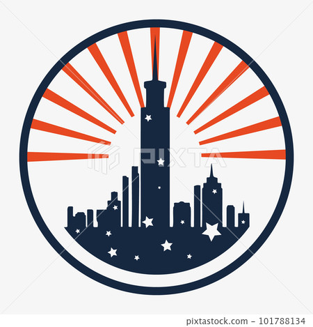 A U.S. city painted in the flag of America. A skyscraper in the colors of the USA. A U.S. city painted in the flag of America. A skyscraper in the colors of the USA. 101788134