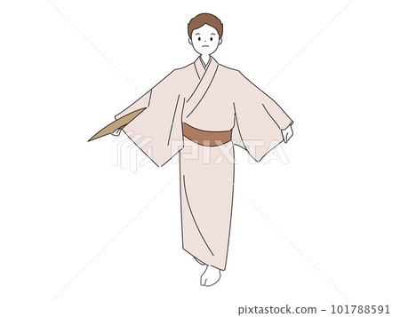 一個穿著和服的男人拿著扇子攤開雙手 一個穿著和服的男人拿著扇子攤開雙手 101788591