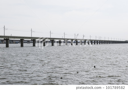 A long iron bridge over Kitaura 101789582